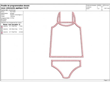 Motif de broderie machine appliqué sous vêtements enfant