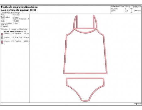 Motif de broderie machine appliqué sous vêtements enfant