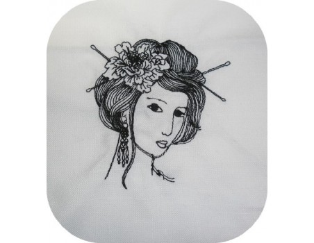 Motif de broderie machine visage femme asiatique