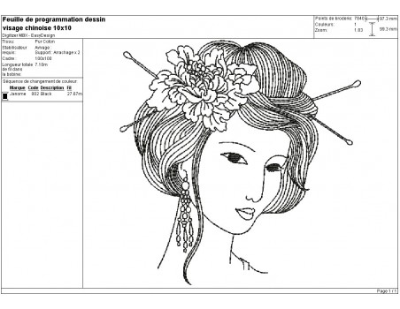 Instant download machine embroidery design Asian woman face