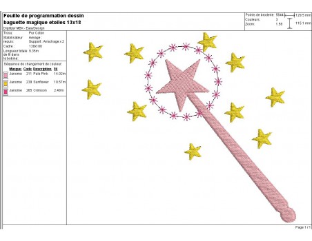 Motif de broderie machine baguette magique avec ses étoiles