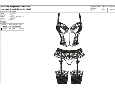 Motif de broderie machine lingerie porte jarretelle