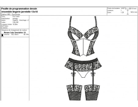 Motif de broderie machine lingerie porte jarretelle