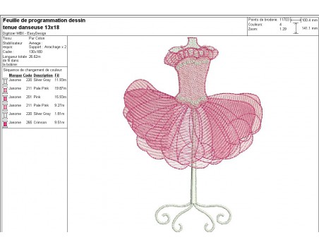 Motif de broderie machine tenue de danseuse