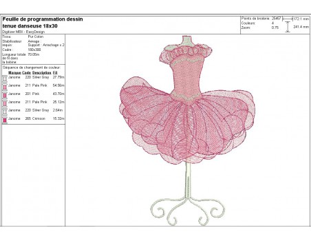 Motif de broderie machine tenue de danseuse