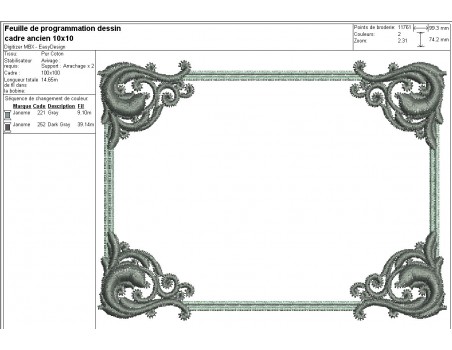Motif de broderie machine cadre ancien