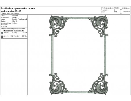 Motif de broderie machine cadre ancien