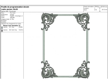 Motif de broderie machine cadre ancien