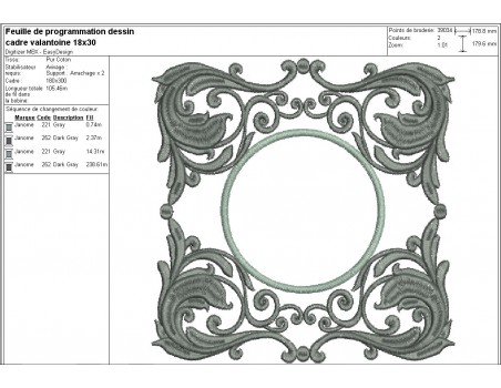 Motif de broderie machine cadre Valantoine