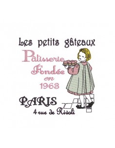 Instant download machine embroidery design vintage little girl with cake