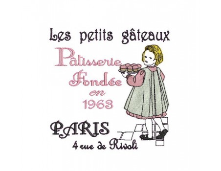 Instant download machine embroidery design vintage little girl with cake