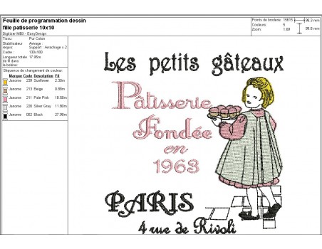 Instant download machine embroidery design vintage little girl with cake