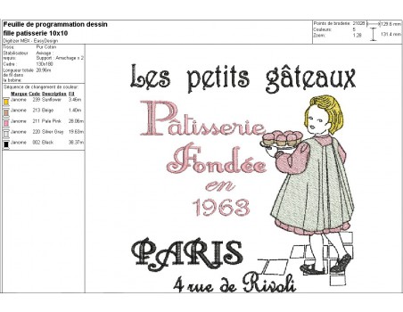 Instant download machine embroidery design vintage little girl with cake