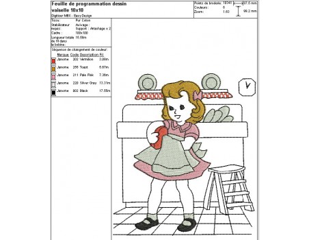 Instant download machine embroidery design vintage vintage little girl doing the dishes