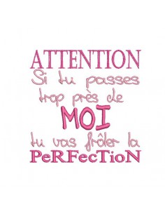 Motif de broderie machine texte humour perfection