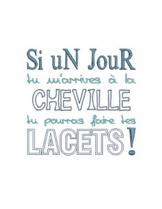 Motif de broderie machine texte humour cheville
