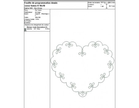 Motif de broderie machine coeur feston 