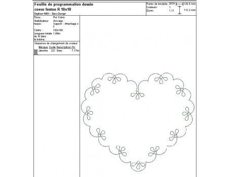 Motif de broderie machine coeur feston 