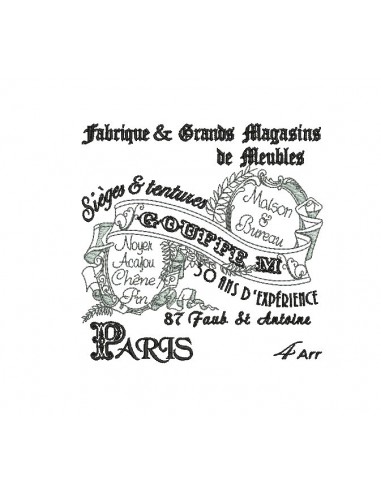 Motif de broderie machine plaque publicitaire Magasins de meubles Paris