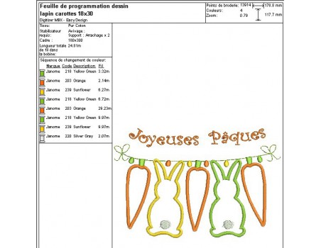 Motif de broderie machine appliqué  lapins et carottes