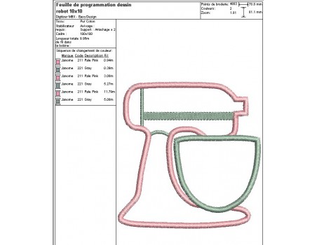Motif de broderie machine robot de cuisine appliqué