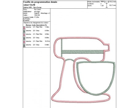 Motif de broderie machine robot de cuisine appliqué