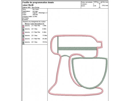 Motif de broderie machine robot de cuisine appliqué