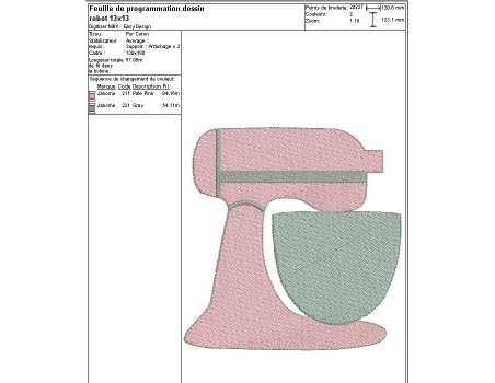 Motif de broderie machine robot de cuisine 
