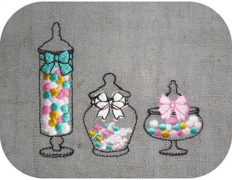 Motif de broderie machine  bocaux de bonbons