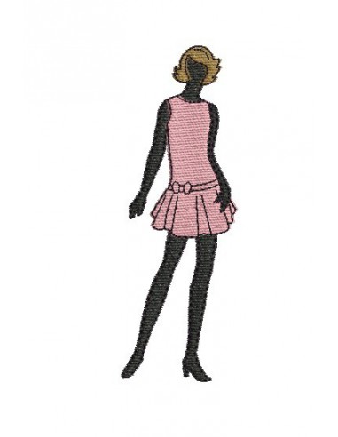 Motif de broderie machine silhouette femme robe rose