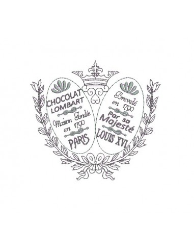 Motif de broderie machine cadre rétro  publicitaire chocolat