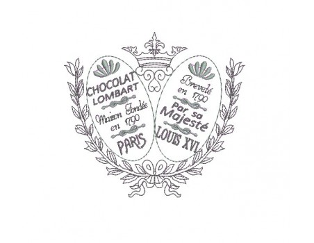 Motif de broderie machine cadre rétro  publicitaire chocolat