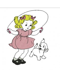 Instant download machine embroidery design little girl playing with skipping rope