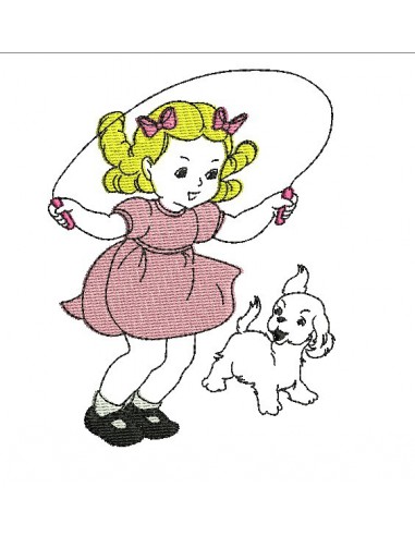 Instant download machine embroidery design little girl playing with skipping rope