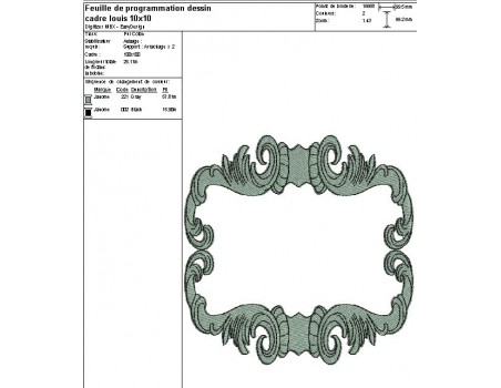 Motif de broderie machine cadre Louis