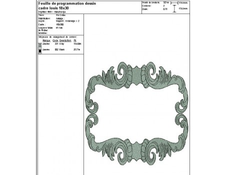 Motif de broderie machine cadre Louis