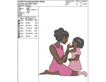 Instant download machine embroidery design  mother and girl