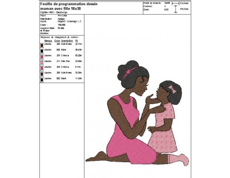 Instant download machine embroidery design  mother and girl