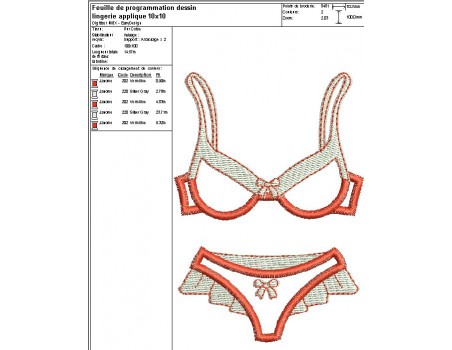 Motif de broderie machine appliqué lingerie volantée