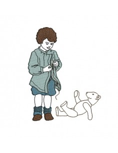 Instant download machine embroidery design vintage  boy and bear