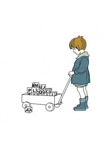 Instant download machine embroidery design vintage  child and cubes trolley