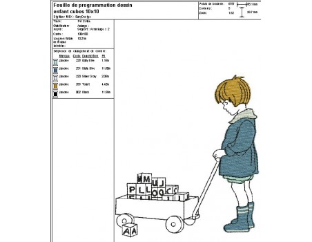 Motif de broderie machine enfant et son chariot de cubes