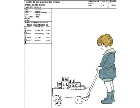 Instant download machine embroidery design vintage  child and cubes trolley