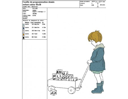 Motif de broderie machine enfant et son chariot de cubes