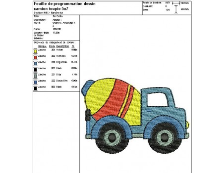 Instant download machine embroidery mixer truck