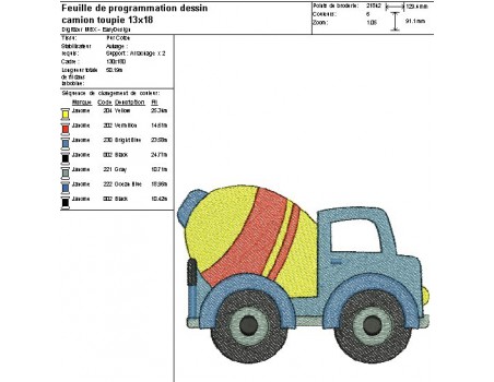 Instant download machine embroidery mixer truck