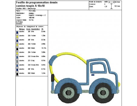 Instant download machine embroidery mixer truck