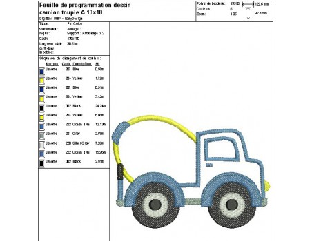 Instant download machine embroidery mixer truck