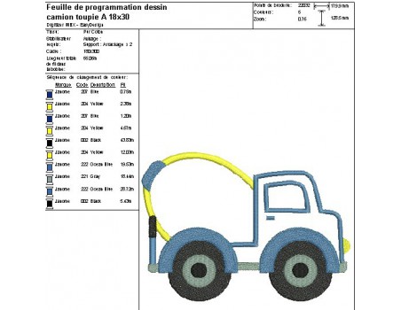 Instant download machine embroidery mixer truck