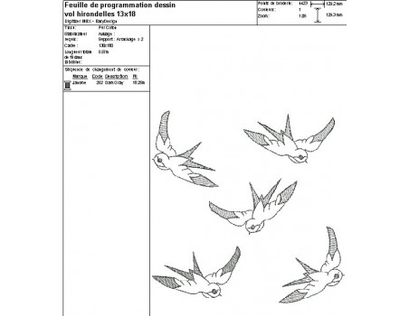 Motif de broderie machine vol d' hirondelles